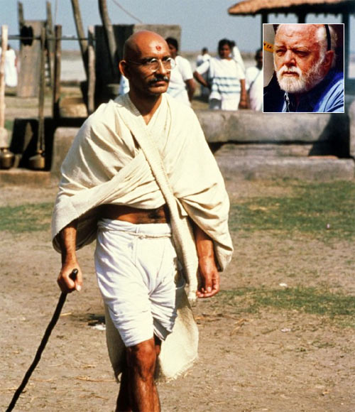 A scene from Gandhi. Inset: Sir Richard Attenborough