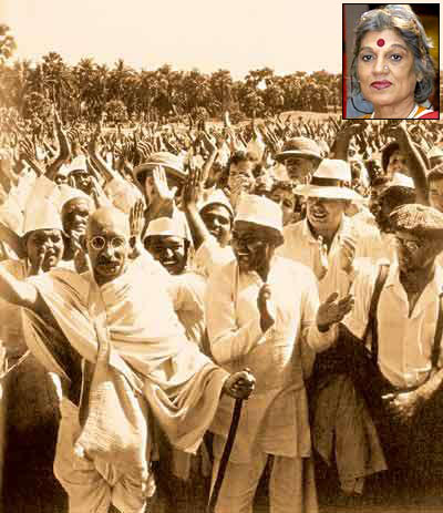 A scene from Gandhi. Inset: Dolly Thakore