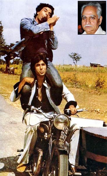 Amitabh Bachchan and Dharmendra in Sholay. Inset: Ramesh Sippy