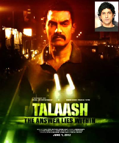 Movie poster of Talaash. Inset: Farhan Akhtar