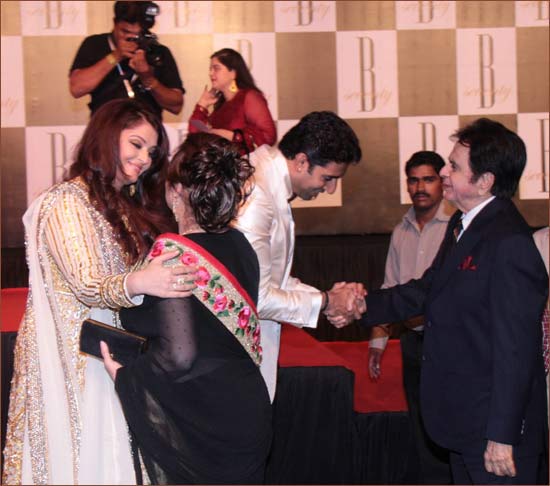 Aishwarya with Saira Banu, Abhishek with Dilip Kumar