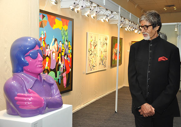 Amitabh Bachchan admires an art installation