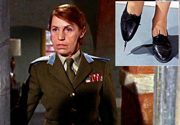 Lotte Lenya as Rosa Klebb in From Russia With Love. Inset: Knife flipped shoes