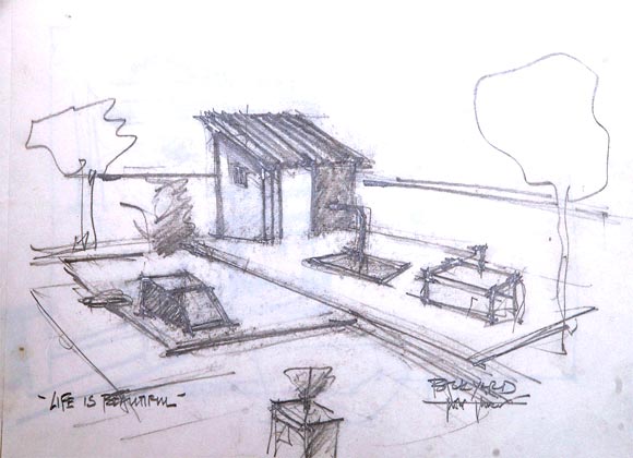 The sketch of the backyard