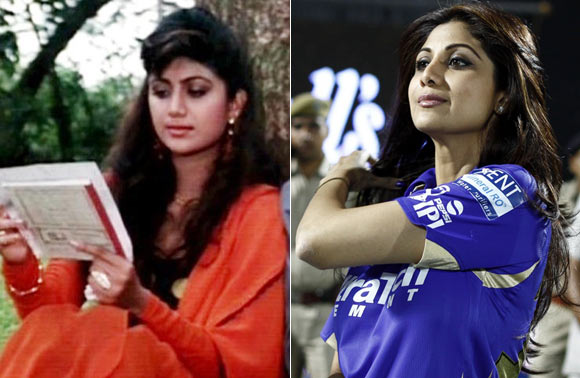 Shilpa Shetty in Baazigar and at a recent IPL match