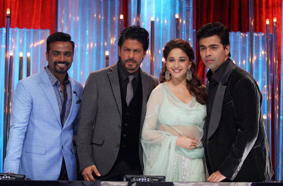 Remo D'Souza, Shah Rukh Khan, Madhuri Dixit and Karan Johar on Jhalak Dikhlaa Jaa season 6