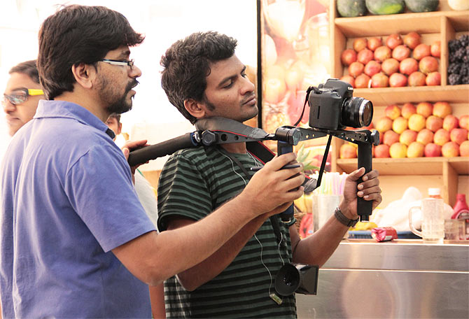 Director Pawan Kumar and Siddhartha Nuni on the sets of Lucia