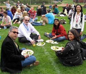 Aseem Chhabra with Salman Rushdie and Nandita Das