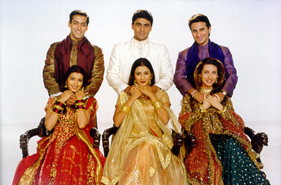 Salman Khan, Mohnish Behl, Saif Ali Khan, Karisma Kapoor, Tabu and Sonali Bendre in Hum Saath Saath Hain