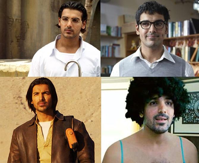 Clockwise from top: John Abraham in Water, Jhootha Hi Sahi, Saat Khoon Maaf and Kabul Express