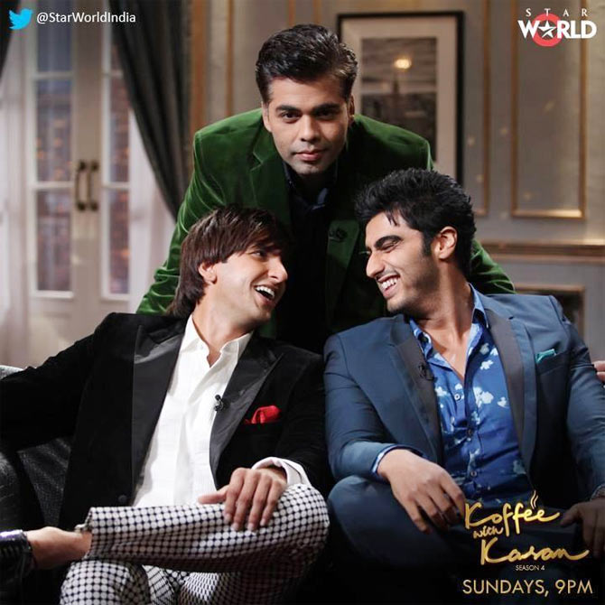 Ranveer Singh and Arjun Kapoor with Karan Johar on Koffee With Karan