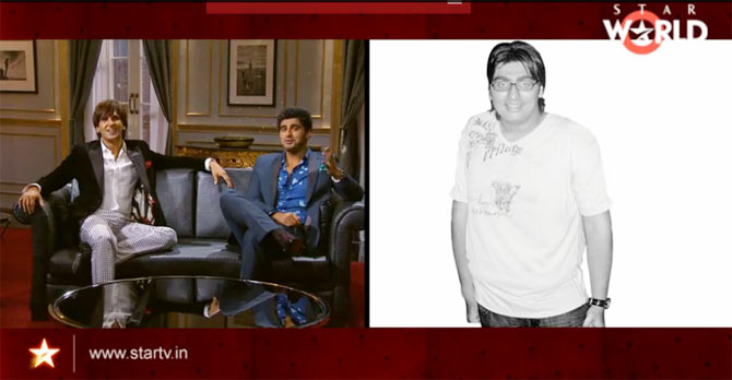 Arjun Kapoor and Ranveer Singh on Koffee With Karan. right: Arjun Kapoor before weight loss