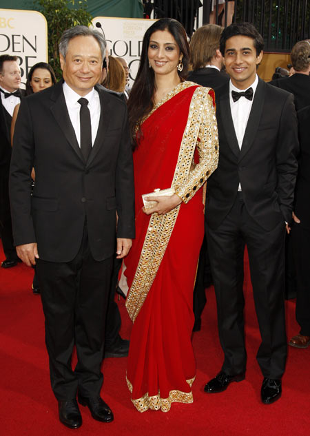Ange Lee with Tabu and Suraj Sharma at 2013 Golden Globes