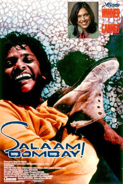 Movie poster of Salaam Bombay!. Inset: Mira Nair