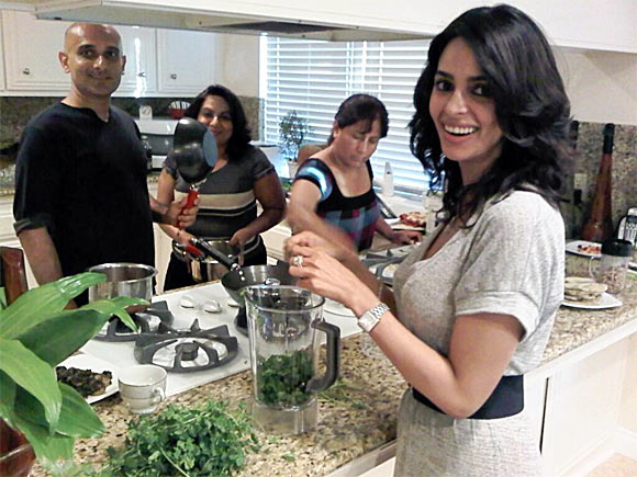 Mallika Sherawat cooking with her friends