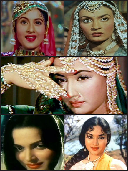 Clockwise from top: Madhubala, Nadira, Meena Kumari, Vyjanathimala and Waheeda Rehman