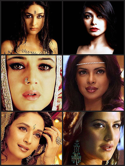 Clockwise from top left: Kareena Kapoor, Rani Mukerjee, Priyanka Chopra, Katrina Kaif, Madhuri Dixit and Preity Zinta