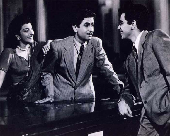 Nargis, Raj Kapoor and Dilip Kumar in Andaz
