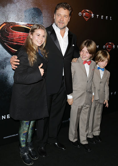 Russell Crowe with Bindi Irwin, and sons Charles and Tennyson