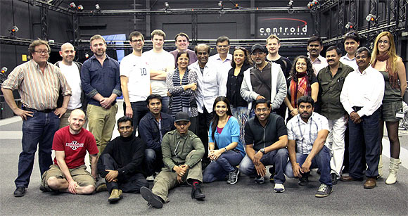 Rajnikanth with the film crew