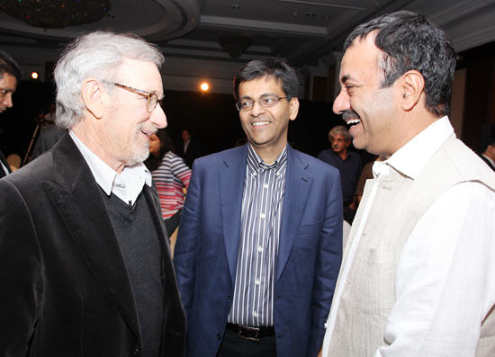 Steven Spielberg, Amitabh Jhunjhunwala, Reliance Big hotshot and its contact person with Spielberg, and Rajkumar Hirani