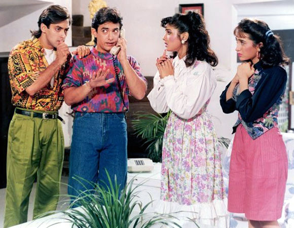 Salman Khan, Aamir Khna, Raveena Tandon and Karisma Kapoor in Andaz Apna Apna