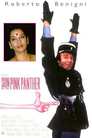 Movie poster of Son Of The Pink Panther. Inset: Shabana Azmi