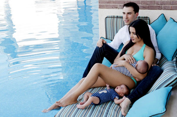 Celina Jaitly with Peter Haag and their sons