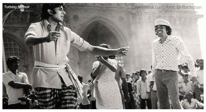 Amitabh Bachchan and director Chandra Barot on the sets of Don