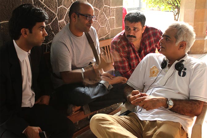 Hansal Mehta with Rajkumar and Sunil Bohra on the sets of Shahid