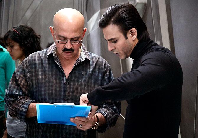 Rakesh Roshan and Vivek Oberoi on the sets of Krrish 3