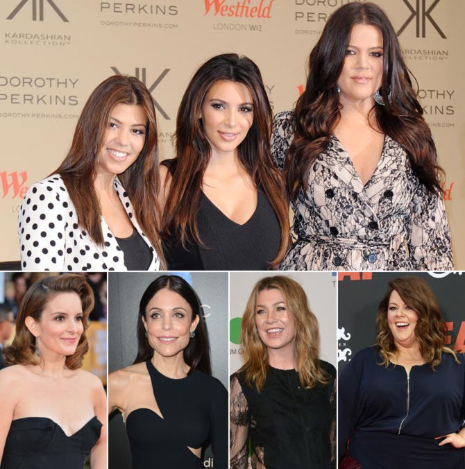 Anti clockwise from top: Kardashian sisters, Tina Fey, Bethenny Frankel, Ellen Pompeo and Melissa McCarthy