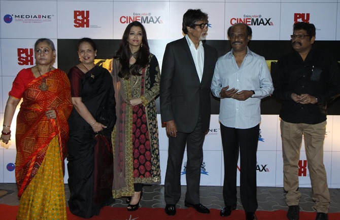 Jaya Bachchan, Vrinda Rai, Aishwarya, Amitabh Bachchan, Rajinikanth and K S Ravikumar