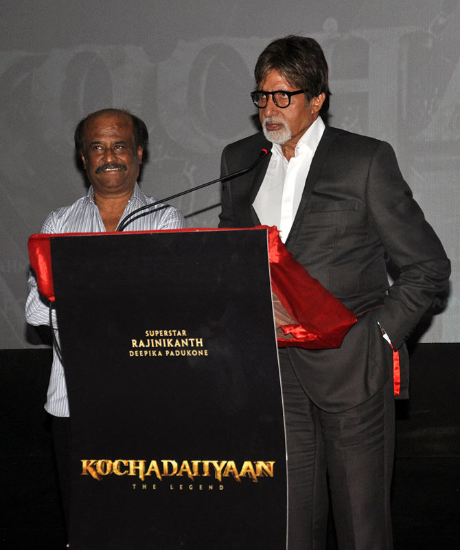 Rajinikanth and Amitabh Bachchan at the event.