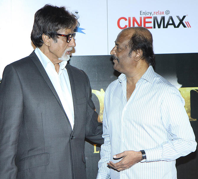 Two of India's greatest legends: Amitabh Bachchan and Rajinikanth.