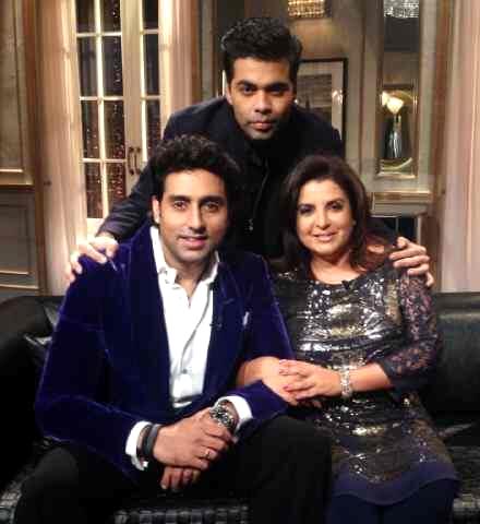 Abhishek Bachchan and Farah Khan with Karan Johar on Happy New Year