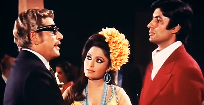 Bindu with Ajit and Amitabh Bachchan in Zanjeer