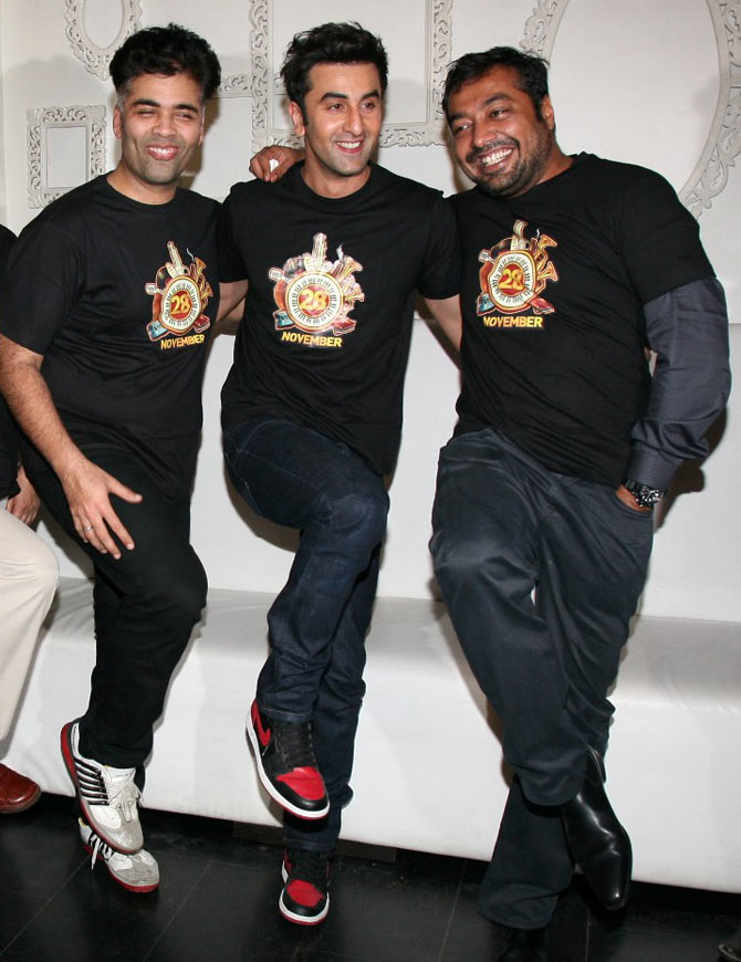 Karan Johar, Ranbir Kapoor and Anurag Kashyap at the Bombay Velvet wrap-up party
