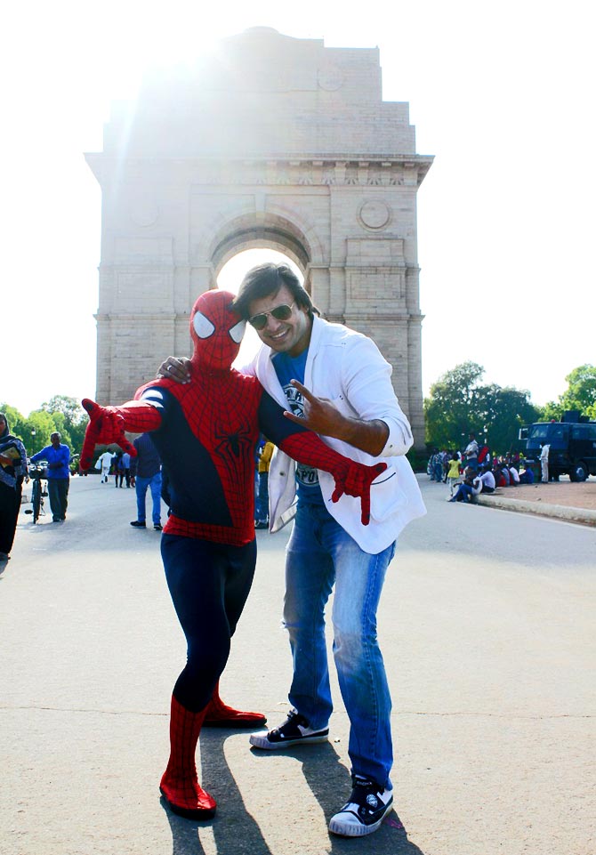 Vivek Oberoi with Spiderman 