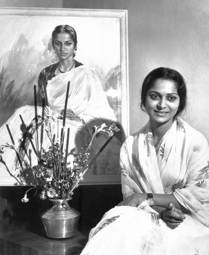 Celebrated artist and set designer M R Achrekar painted this portrait of Waheeda Rehman in the early 1960. Poonam Apartments, Bombay