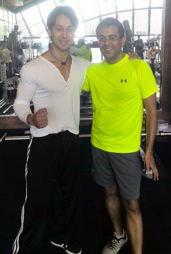 Tiger Shroff with Chetan Bhagat at the gym