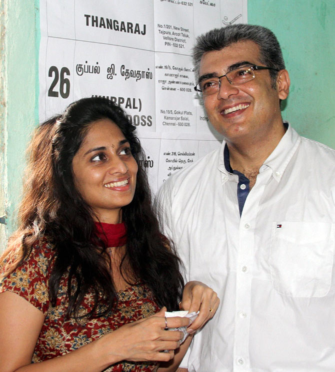 Ajith along with wife Shalini