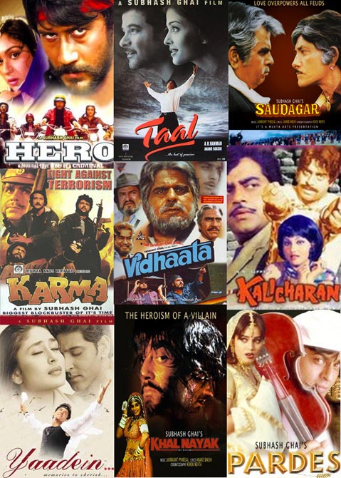 Posters of Hero, Taal, Saugadar, Karma, Vidhaata, Kalicharan, Yaadein, Khalnayak and Pardes