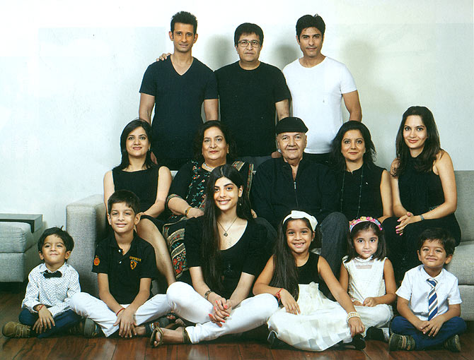 Meet the Chopras: Top: Sons-in-law Sharman Joshi, Rahul Nanda and Vikas Bhalla. Middle: Daughters Punita, Rakita and Prerana, wife Uma and Prem Chopra. Bottom: Grandchildren Vaaryan, Veer, Sanchi, Khyana, Risha and Vihaan.