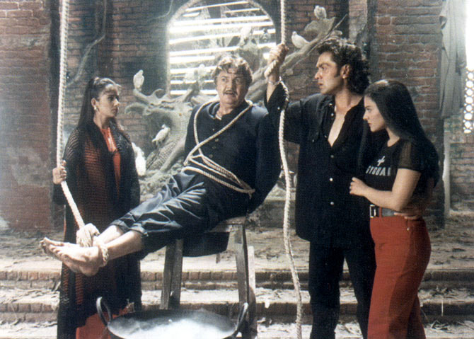 Manisha Koirala, Prem Chopra, Bobby Deol and Kajol in Gupt.