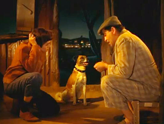 Padmini and Raj Kapoor with Moti the dog in Mera Naam Joker