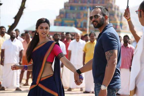 Deepika Padukone and Rohit Shetty on the sets of Chennai Express