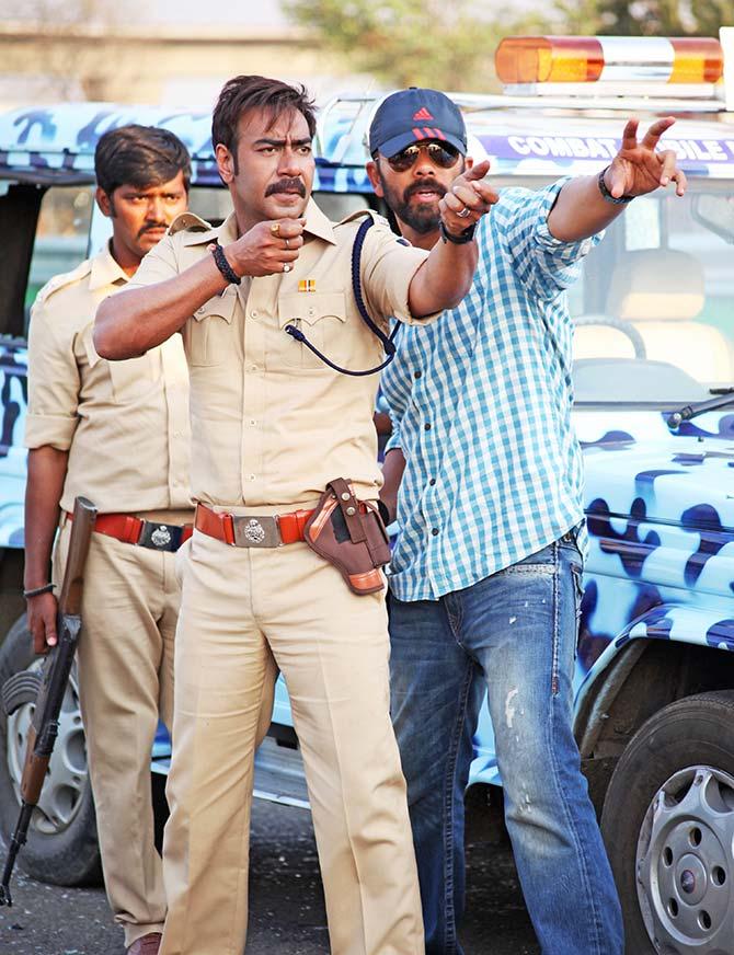 Ajay Devgn and Rohit Shetty on the sets of Singham Returns