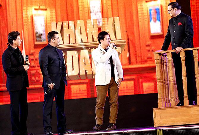 Shah Rukh, Salman and Aamir Khan along with Rajat Sharma