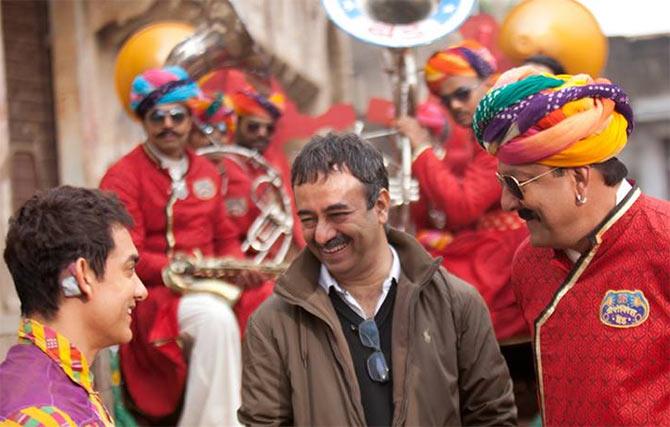 Aamir Khan, Rajkumar Hirani and Sanjay Dutt in PK